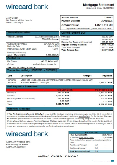 Download Germany Aschheim Wirecard bank mortgage statement scr Photoshop template